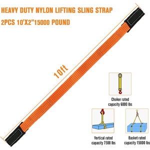 2 sangles de levage en nylon robuste de 2 po x 10 pi, capacité de 15 000 lb, super - Product Image 3