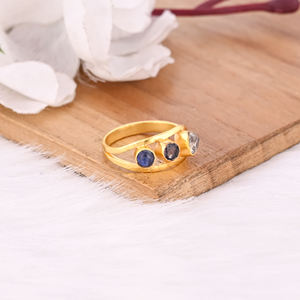 Solid 925 Sterling <b>Silver</b> Kyanite Tanzanite Crystal Quartz Gemstone Yellow Gold <b>Plated</b> Designer Ring Birthday Gifts Jewelry - Product Image 2