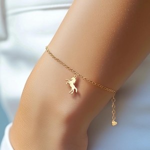 925 Sterling Silver 18K Gold Vermeil Personalized Mini <b>Horse</b> <b>Bracelet</b> Handmade Gift Animal Lover's Good Luck Charm Party - Product Image 4