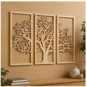 Wooden <b>Wall</b> Art Foliage Pattern Rectangle Handmade Modern Minimalist Home Decoration Multi-piece Package Light Brown <b>Frame</b> - Product Image 4