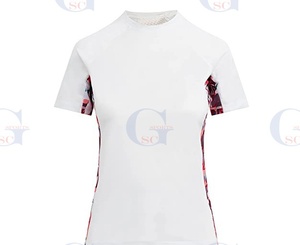 Camisetas deportivas de alta calidad para mujer, diseño de panel de contraste impreso por sublimación, estilos personalizados de protección contra sarpullido - Product Image 3