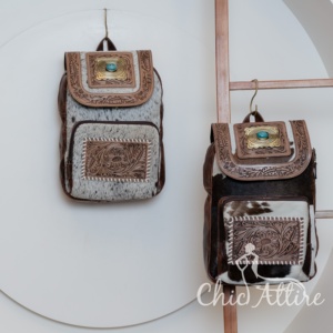 Sac à dos de transport dissimulé en cuir repoussé fait à la main Style occidental en cuir de vachette véritable Concho sac de voyage pour femmes - Product Image 1