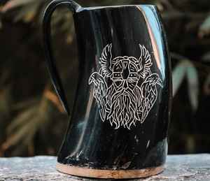 Haute qualité 100% naturel corne de buffle tasse Viking sculpté corne à boire avec couvercles à Base en bois Technique polie pour la décoration - Product Image 4