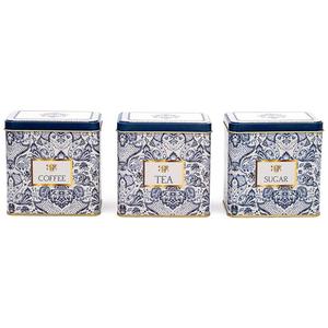 Juego de Almacenamiento de Metal Rectangular-80x120mm (Juego de 3) Azulejo-Patrón Decorativo Azul y Blanco Inspirado Diseño de Azulejos - Product Image 1