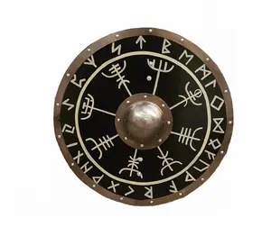 ยุคไวกิ้งยุคกลางขนาดผู้ใหญ่24 "โล่นักรบทำด้วยมือไม้ธรรมชาติ & เหล็กหยาบเล่นการต่อสู้ฮาโลวีน - Product Image 1