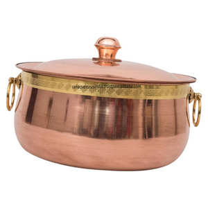 Plat de service en cuivre classique élégant, deux poignées, durable, fait à la main, écologique, pour la maison, les restaurants, couvercle en cuivre - Product Image 6