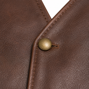 Chaleco de Cuero Genuino Marrón para Hombre, Estilo Vintage con Cuello en V, Cierre de Botones y Espalda con Cordones, Ropa de Abrigo para Otoño - Product Image 6