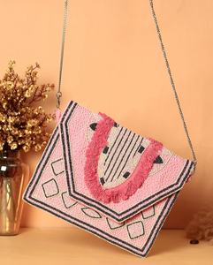 Bolsos de mensajero de embrague hechos a mano de diseñador de estilo bohemio para mujer india, bolsos de fiesta de compras de noche con cuentas de gran capacidad - Product Image 3