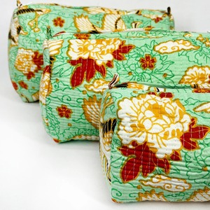 กระเป๋าซิปผ้าฝ้ายบุผ้าสไตล์วินเทจสีเขียวมิ้นท์โอเรียนทอลพิมพ์ลายนกระเบียกสำหรับจัดเก็บเครื่องสำอาง - Product Image 2