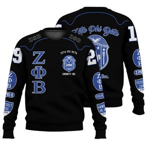 Zeta Phi Beta Sororité Pull En Tricot 1920 ZPhiB Bleu Blanc Chenille Broderie Vie Grecque Divine Neuf Premium Pull - Product Image 3