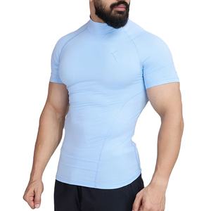 Camiseta Deportiva de Cuello Alto, Color Sólido, Precio Bajo al por Mayor, Nueva Llegada, Lisa, sin Estampado, Ropa de Gimnasio, Compresión Atlética, 100% Poliéster - Product Image 1