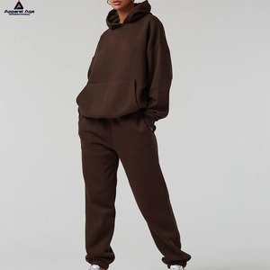 Venta al por mayor invierno 100% algodón mujeres Conjunto personalizado algodón polar gran tamaño cuello redondo sudadera y Jogger conjuntos mujer chándal - Product Image 1