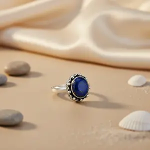 Bague en argent 925 avec lapis-lazuli pour femmes, élégant accessoire de bijoux en pierres précieuses - Product Image 1