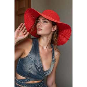 Sombrero de protección solar de ala ancha con patrón de punto rojo, moderno y funcional Hsr2005 - Rojo1 - Product Image 1