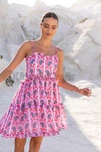 Vestido coqueto ceñido de alta calidad Corbatas ajustables en la cintura Mangas sueltas Cuerpo ahumado Vestidos de mujer - Product Image 5