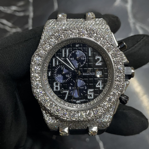 Montre Hip Hop pour homme avec cadran noir, mouvement automatique, bracelet en caoutchouc, sertie de moissanite de laboratoire D/VVS taille ronde - Product Image 1