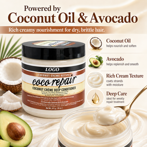 Crème capillaire nourrissante à la noix de coco en gros, masque capillaire pour cheveux secs, abîmés et bouclés, 511g - Product Image 6