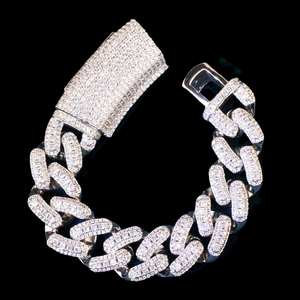 Pulsera de Eslabones Cubanos de Moda para Bodas y Fiestas, Chapada en Rodio, Oro Blanco, con Moissanita VS1, Unisex, Plata de Ley 925 - Product Image 3