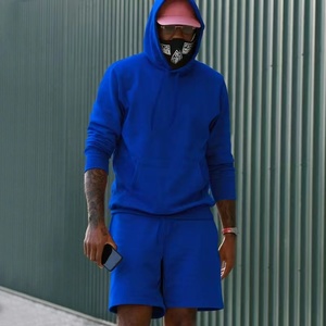 ชุดวอร์มผ้าคอตตอนโอเวอร์ไซส์แบบกำหนดเองสำหรับผู้ชายชุดวอร์มผ้าปะมีฮู้ดและกางเกงขาสั้นสำหรับผู้ชาย - Product Image 6