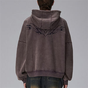 Sudadera CON CAPUCHA DE MODA Heavy Grueso Algodón arena Lavado Llama Bordado lavado ácido Zip up Sudadera con capucha para hombres - Product Image 4