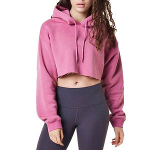 Sudaderas con capucha cortas de manga larga antipilling transpirables de punto estampadas ajustadas a la mejor moda con logotipo frontal para mujer - Product Image 1
