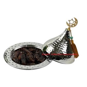Cuenco de fecha de acero inoxidable de estilo árabe de lujo con tapa de cúpula dorada martillada y Base plateada para catering de buffet de bodas y hoteles - Product Image 4