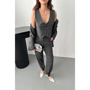 Ensemble de costume trois pièces rayé anthracite pour femmes en vente en gros - Product Image 1
