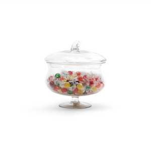 Modern Handmade Glass Pedestal Candy <b>Jar</b> with Lid 8.5" Round Shape for Event & Celebration <b>Decor</b> - Product Image 4