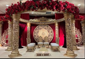 Oro Jali boda abierto Mandap decoración mejor valorado Cultural matrimonio pabellón gran dorado ligero védico etapa DST exportaciones - Product Image 5