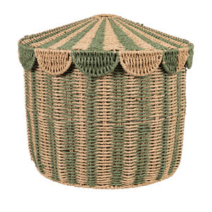 Cesta de papel de almacenamiento natural con patrón verde Organizador decorativo hecho a mano - Product Image 5