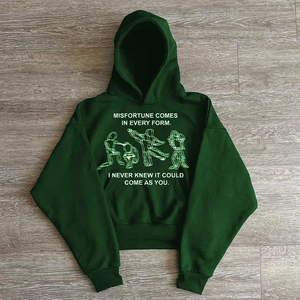 Wholesale <b>Y2K</b> <b>Streetwear</b> Custom 3D for Puff Print Hoodie for Men Embroidered Cropped Raw Hem Edges Bottom Cut Hoodies for Winter - Product Image 4