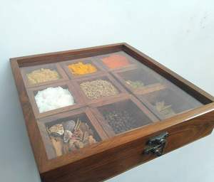 กล่องเครื่องเทศตั้งโต๊ะไม้ธรรมชาติพิมพ์ลายพรีเมี่ยมพร้อมช่องแยกสำหรับเครื่องเทศและผลไม้แห้ง - Product Image 4