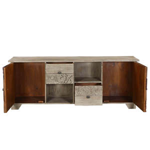 Aparador de consola multimedia modular rústico de madera de teca maciza de 72 pulgadas hecho a mano, detalles tallados, soporte de TV de granja para sala de estar - Product Image 4