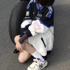 Deeptown Streetwear Racinng Veste Hommes Surdimensionné Broderie Mode Coréenne Hip Hop Couple Toile - Product Image 4