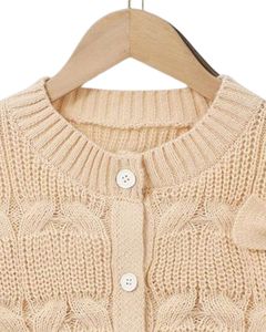 Customized Women Beige Cable Knit Cropped <b>Cardigan</b> Sweater With Bow Detail <b>Long</b> Sleeve Button Front Cute Winter Fashion Top - Product Image 4