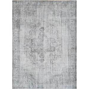 Tapis en laine noués à la main gris et noir vintage pour la maison - pour salon, couloir, médaillon, rectangle, abstrait, fait main, adolescents - Product Image 1