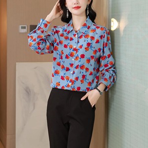 Organic Cotton Turn Down <b>Collar</b> Shirts Premium Quality Wholesale Woman Shirts Customize Casual Printed Summer Women's Shirt - Product Image 6