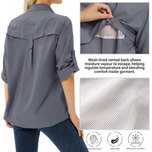 Camisa de pesca de manga larga suave de alta calidad OEM/ODM para mujer, tela absorbente, protección solar, camisas informales con botones - Product Image 2