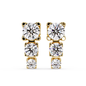 Pendientes de Oro de 14k al por Mayor con 3 Piedras, Corte Redondo, Diamantes Cultivados en Laboratorio, Pendientes Lineales Graduados, Pendientes de Novia, Regalos de Aniversario - Product Image 1