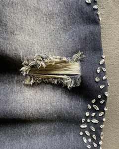 กางเกงยีนส์ทรงขาบานแบบวินเทจ ยี่ห้อ LEMBRO INDUSTRY ผ้าเดนิมเนื้อแน่น สีซันวอช ระบายอากาศได้ดี เหมาะสำหรับฤดูใบไม้ร่วงและฤดูหนาว สไตล์สตรีทแวร์ ประดับเพชรและคริสตัล รับผลิตแบบ OEM - Product Image 3