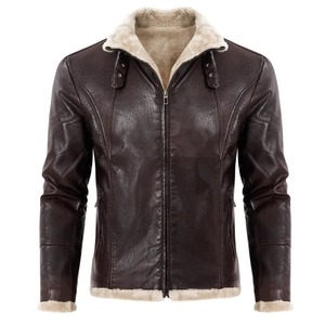 Abrigo de piel grueso de piel de una pieza para hombre de moda chaqueta de cuero de imitación - Product Image 5