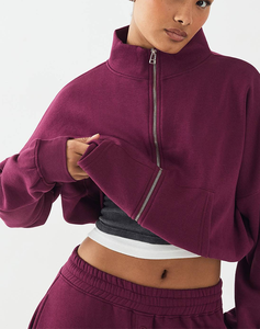 Conjunto Deportivo de Invierno para Mujer, Estilo Holgado, Color Borgoña, 100% Algodón Ecológico, Pantalón Recto con Cierre, Estilo Urbano - Product Image 3