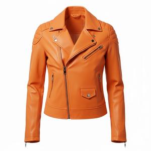 Blouson de moto en cuir orange pour femmes, commande personnalisée, cuir véritable, style motard, quantité en gros, usage quotidien, vêtements d'extérieur pour femmes - Product Image 2