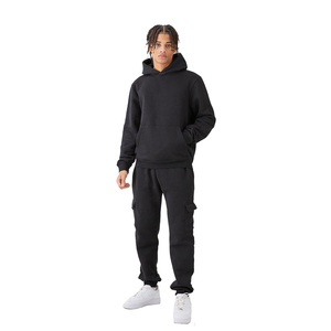 Dernier modèle de survêtement cargo pour hommes adultes, couleur noire, survêtement de sport ajusté en polaire, jogging et course à pied, avec poche kangourou - Product Image 1