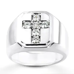 Wholesale Fashion Female Jewelry Engagement Wedding Ring 2Ct Round Cut Real Moissanite Cross Ring 14k White Gold Plated