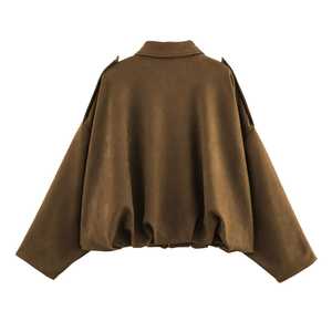 Blouson aviateur en cuir suédé pour femme décontracté léger revers surdimensionné court cuir Transition Coa - Product Image 2