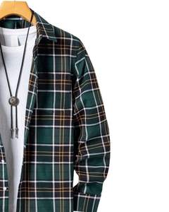 Manufacturer Custom Mens Green Black Plaid <b>Flannel</b> Shirt Button Down Long Sleeve Casual Winter Check Shirt Soft Warm <b>Overshirt</b> - Product Image 2