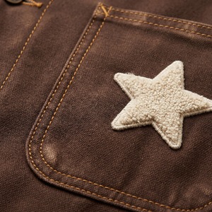Chaqueta de Trabajo Personalizada de Lona Duck con Forro de Franela Lavada Estilo Vintage, Chaqueta de Trabajo con Estrellas de Chenilla, Ropa Urbana, Venta al por Mayor OEM - Product Image 4