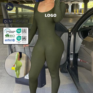 Mono de mujer de entrenamiento con espalda abierta al por mayor, mono de pierna ancha de una pieza para mujer - Product Image 5