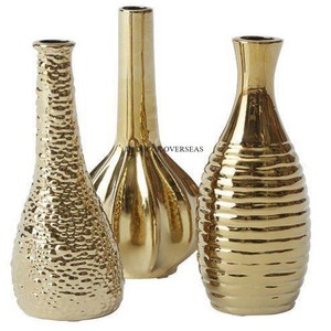 Aspecto brillante Chapado en oro de alta calidad Más elegante Diseñador hermoso Juego de metal de calidad superior de 3 floreros Suministros de decoración del hogar - Product Image 3